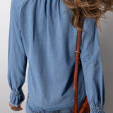 Half Button Long Sleeve Denim Top