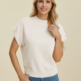 Double Take Full Size Mock Neck Short Sleeve Sweater