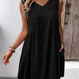 Ivy Lane Ruched V-Neck Sleeveless Mini Dress