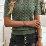 Cable-Knit Short Sleeve Sweater