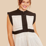 Annie Wear Contrast Trim Peplum Button Detail Blouse