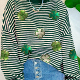 Stripe Lucky Clover Drop Shoulder Sweatshirt