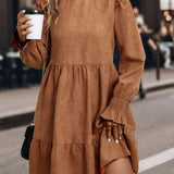 Frill Round Neck Long Sleeve Mini Dress