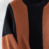 Color Block Round Neck Long Sleeve Sweater