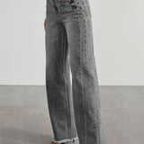 Raw Hem Wide Leg Jeans with Pockets