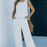 Striped Sleeveless Jumpsuit with Pockets