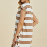 Basic Bae Full Size Striped Round Neck Cap Sleeve Mini Dress