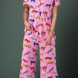 Animal Button Up Top and Pants Lounge Set
