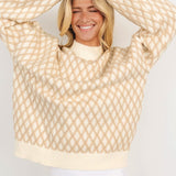 Diamond Pattern Mock Neck Long Sleeve Sweater