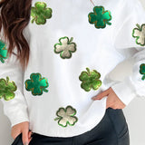 Lucky Clover Round Neck Long Sleeve Sweatshirt