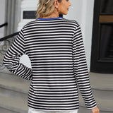 Striped Notched Long Sleeve T-Shirt