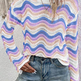 Contrast Wave Stripe Long Sleeve Sweater