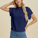 Double Take Full Size Mock Neck Short Sleeve Sweater