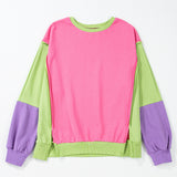 Exposed Seam Color Block Long Sleeve Sweatshirt