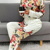 Shiny Printed Round Neck Top and Pants Lounge Set