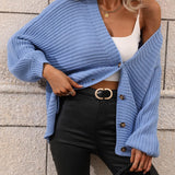 Button Down Horizontal-Ribbing Longline Cardigan