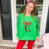 Christmas Metallic Bow Sweatshirt- Green