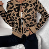 Perfee Tied Leopard Long Sleeve Cardigan