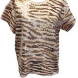 Queen Of Sparkles Beige & Gold Metallic Sequin Tiger Stripe Tee - Final Sale