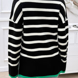 Striped V-Neck Long Sleeve Knit Top