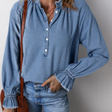 Half Button Long Sleeve Denim Top