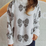 Bow Round Neck Dropped Shoulder Sweater