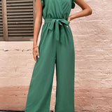 Ruffled Surplice Cap Sleeve Jumpsuit