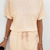 Textured Round Neck Top and Shorts Set