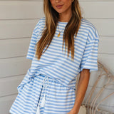 Striped Round Neck Top and Shorts Set