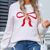 Bow Graphic Round Neck Long Sleeve Sweater