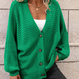 Button Down Horizontal-Ribbing Longline Cardigan