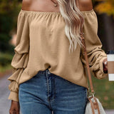 Ruched Off-Shoulder Long Sleeve Blouse