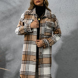 Plaid Collared Neck Long Sleeve Coat