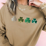 Embroidered Clover Pattern Round Neck Sweatshirt