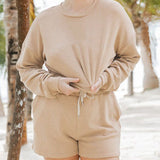 Ribbed Round Neck Long Sleeve Top and Shorts Set