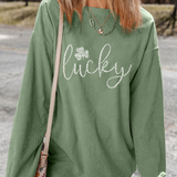 LUCKY Rhinestone Round Neck Long Sleeve Sweatshirt