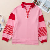 Plus Size Color Block Johnny Collar Long Sleeve Sweatshirt