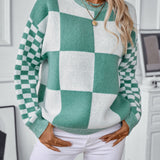 Color Block Round Neck Long Sleeve Sweater