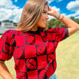 Football 3d Embroidery Viscose Sweater- Red