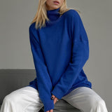 Basic Bae Side Slit Turtleneck Dropped Shoulder Sweater