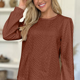 Textured Round Neck Long Sleeve Sweatshirt