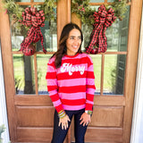 "Merry" Stripped Sweatshirt- Pink/Red