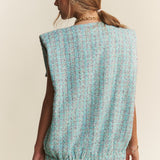 J.NNA Frayed Tweed Padded Shoulder Vest