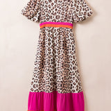 Full Size Leopard V-Neck Half Sleeve Maxi Dress