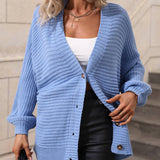 Button Down Horizontal-Ribbing Longline Cardigan