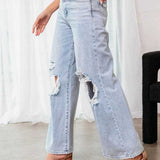 Distressed Wide Leg Jeans with Pockets