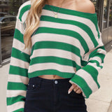 Striped Dropped Shoulder Long Sleeve Sweater