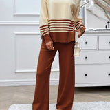 Devine Slit Striped Round Neck Top and Pants Sweater Set