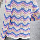 Contrast Wave Stripe Long Sleeve Sweater