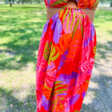 Tropical Vneck Cut-Out Maxi Dress- Fuschia